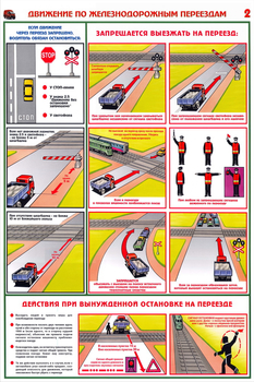 ПС49 Движение по железнодорожным переездам (пластик, А2, 2 листа) - Плакаты - Автотранспорт - Магазин охраны труда и техники безопасности stroiplakat.ru